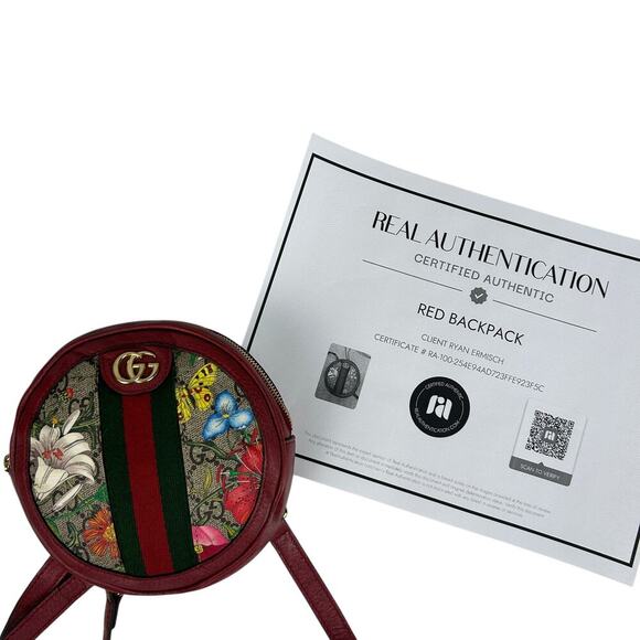 Gucci Red Ophidia Supreme GG Canvas Floral Round Chain Strap Mini Backpack - Picture 9 of 13